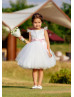 Feifei Sleeves White Lace Tulle Tutu Flower Girl Dress